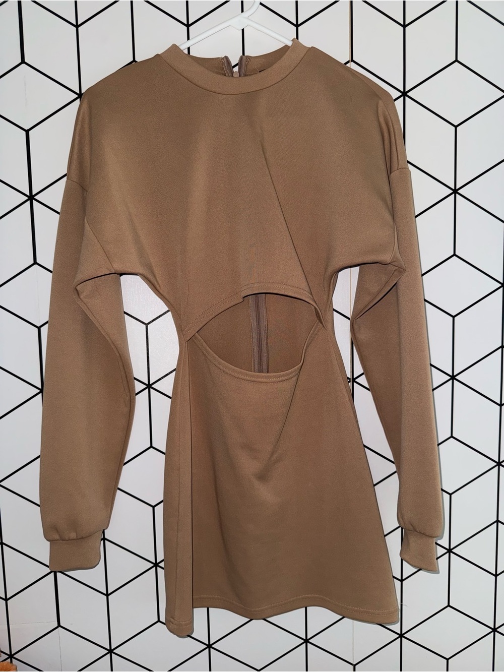 SHEIN Brown Long Sleeve Cutout Mini Dress
